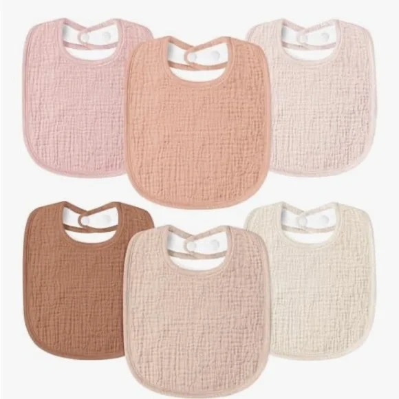 New Muslin Drool Bibs 6 Pack Soft Square Adjustable Baby Bandana Bibs - Unisex - Picture 3 of 3